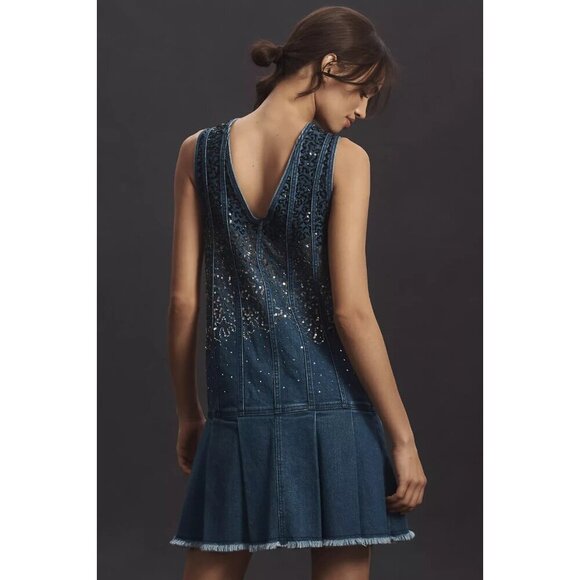 Pilcro Sparkle Denim Button-Front Mini Dress M - Picture 3 of 4